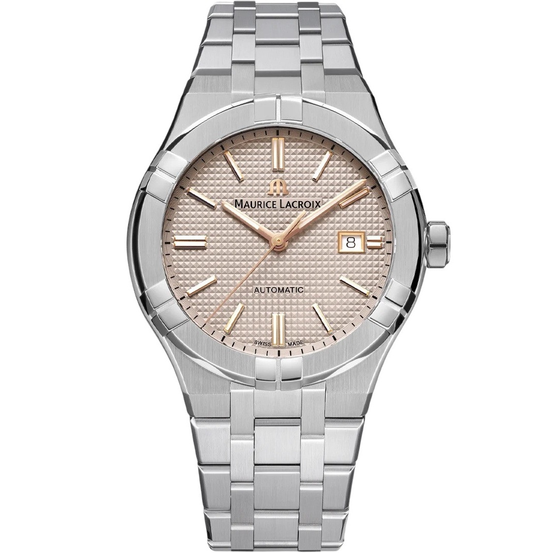 MAURICE LACROIX Aikon Automatic Clous De Paris Motif  Ecru Dial 42mm Silver Stainless Steel Bracelet AI6008-SS002-730-1 - 