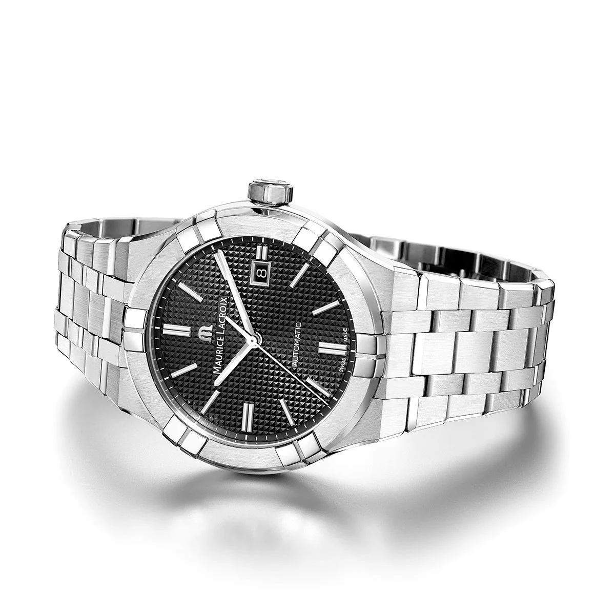 MAURICE LACROIX Aikon Automatic Clous De Paris Motif Black Dial 42mm Silver Stainless Steel Bracelet AI6008-SS00F-330-1 - 