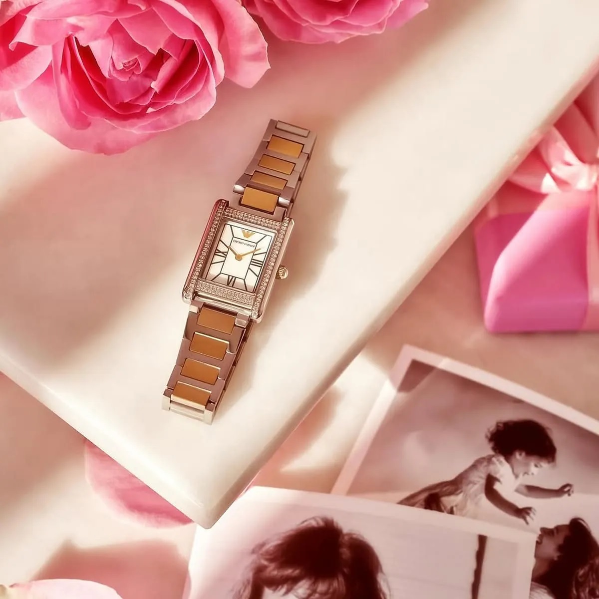 EMPORIO ARMANI Genni Crystals White Pearl Dial 22mm Two Tone Gold Stainless Steel Bracelet AR11642 - 3