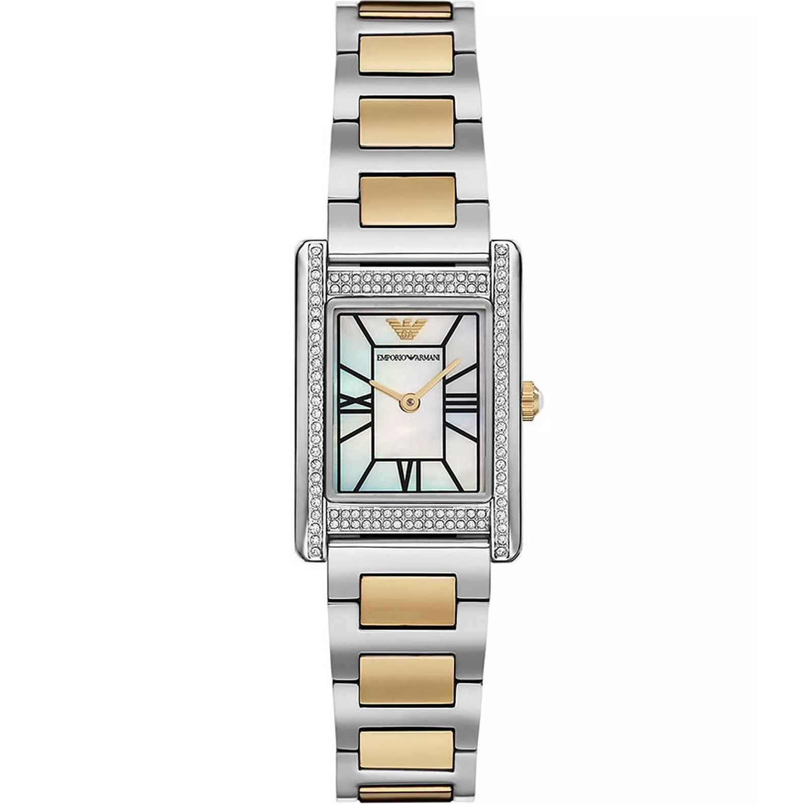 EMPORIO ARMANI Genni Crystals White Pearl Dial 22mm Two Tone Gold Stainless Steel Bracelet AR11642 - 
