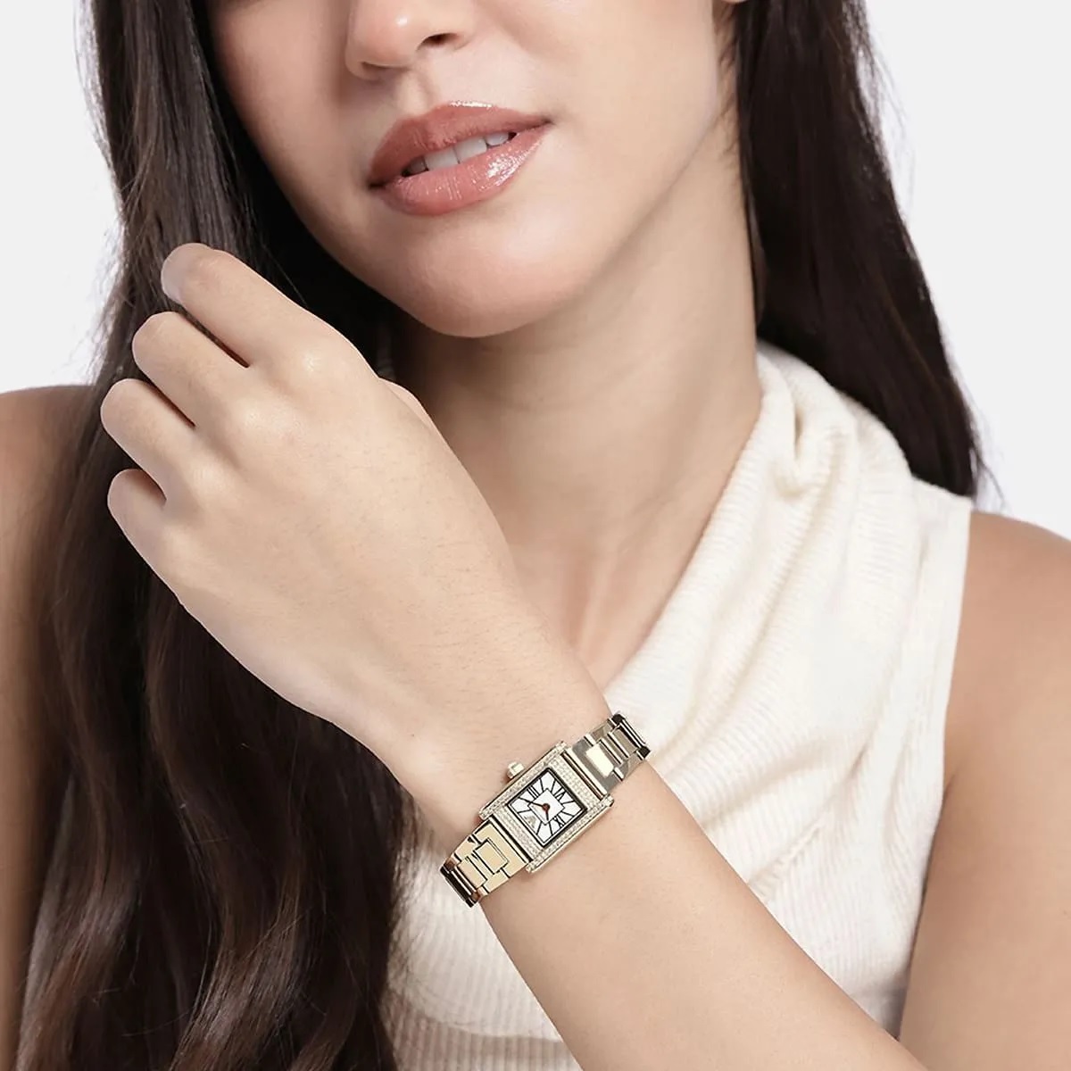 EMPORIO ARMANI Genni Mini Crystals Ivory Dial 20mm Gold Stainless Steel Bracelet AR11663 - 