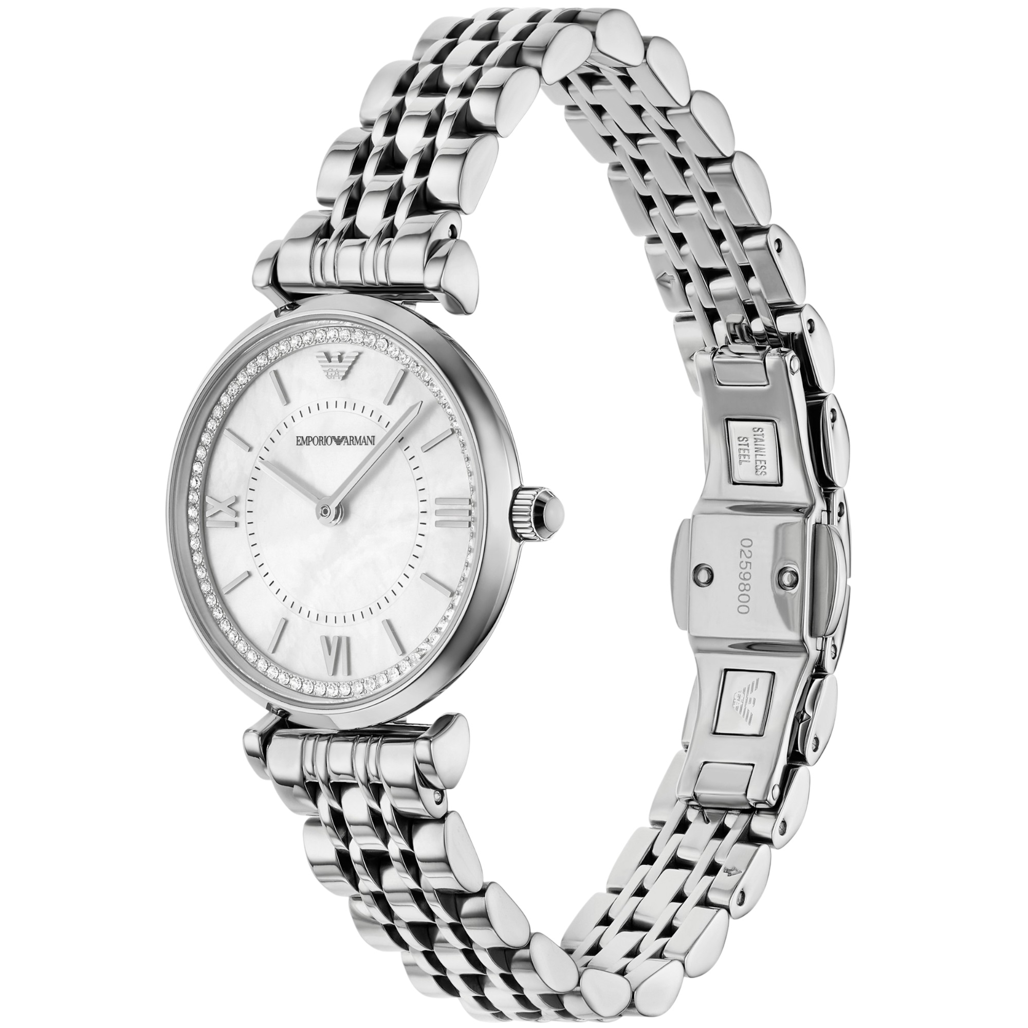 EMPORIO ARMANI Gianni T-Bar White Pearl Dial with Crystals 32mm Silver Stainless Steel Bracelet AR11701 - 3