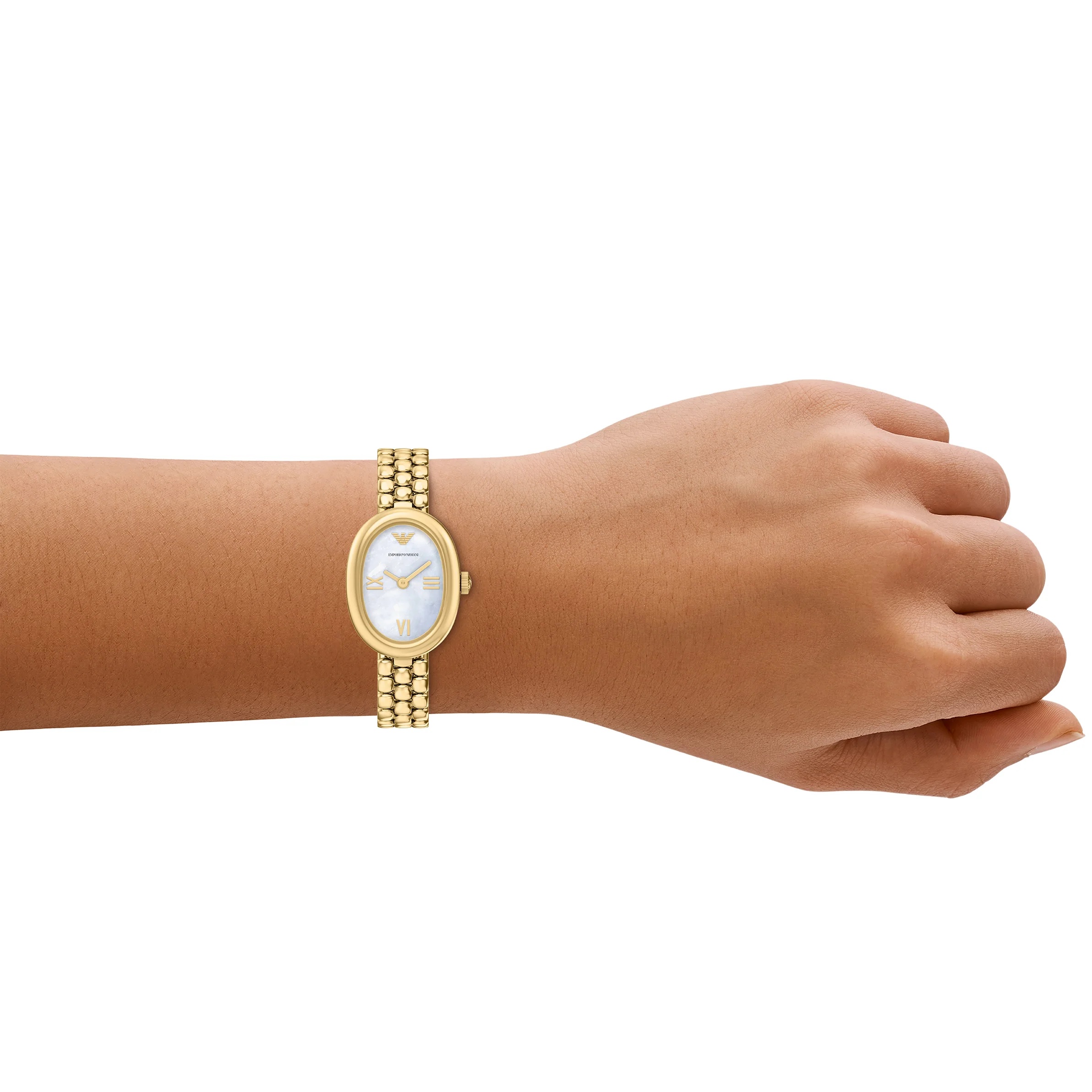 EMPORIO ARMANI Ophelia White Pearl Dial 24mm Gold Stainless Steel Bracelet AR11721 - 
