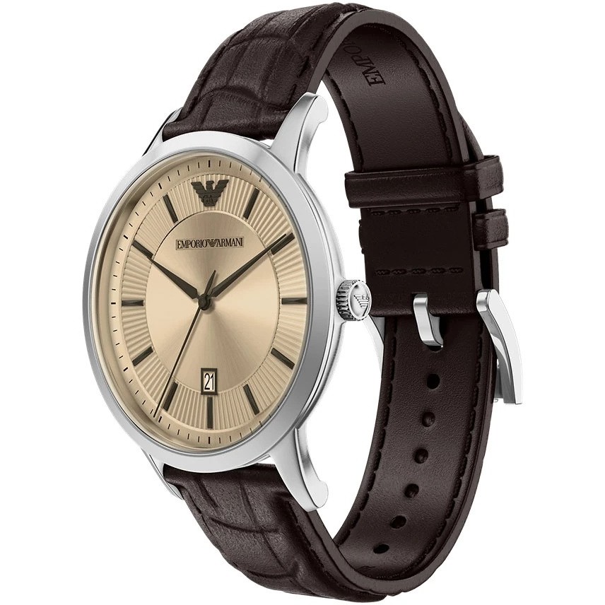 EMPORIO ARMANI Archetipo Champagne Dial 43mm Silver Stainless Steel Brown Leather Strap AR11783 - 3