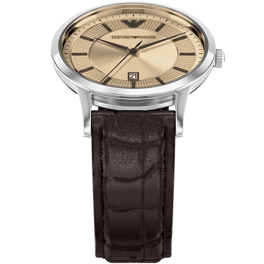 EMPORIO ARMANI Archetipo Champagne Dial 43mm Silver Stainless Steel Brown Leather Strap AR11783 - 4