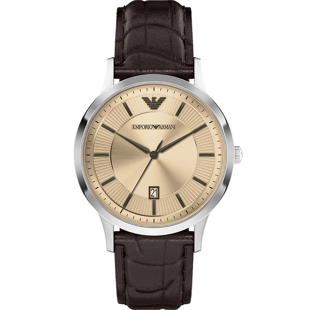 EMPORIO ARMANI Archetipo Champagne Dial 43mm Silver Stainless Steel Brown Leather Strap AR11783 - 