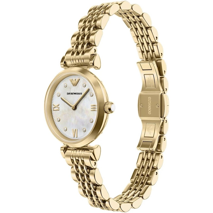 EMPORIO ARMANI Gianni T-Bar White Pearl Dial with Crystals 28mm Gold Stainless Steel Bracelet AR11806 - 