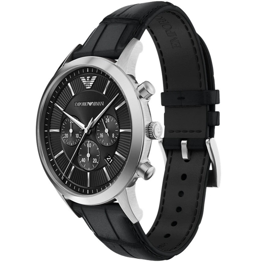 EMPORIO ARMANI Archetipo Chronograph Black Dial 43mm Silver Stainless Steel Black Leather Strap AR11820 - 