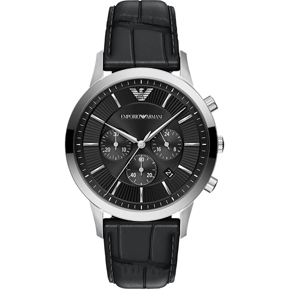 EMPORIO ARMANI Archetipo Chronograph Black Dial 43mm Silver Stainless Steel Black Leather Strap AR11820 - 