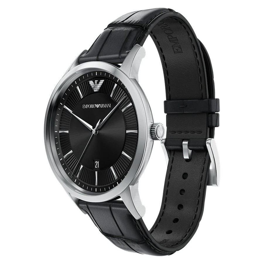 EMPORIO ARMANI Archetipo Black Dial 43mm Silver Stainless Steel Black Leather Strap AR11826 - 