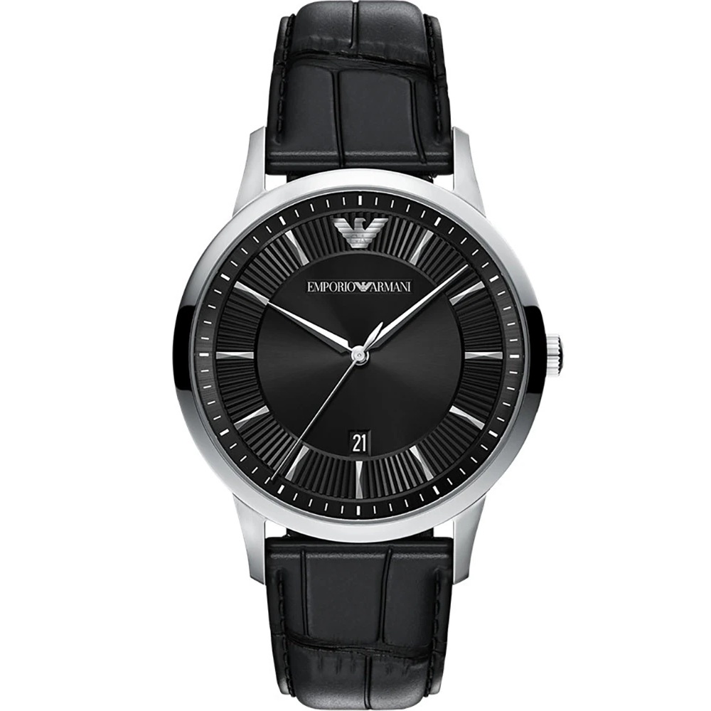 EMPORIO ARMANI Archetipo Black Dial 43mm Silver Stainless Steel Black Leather Strap AR11826 - 