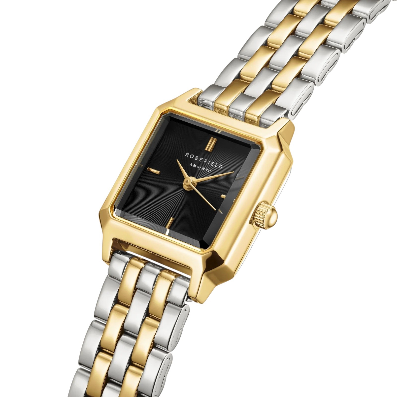 ROSEFIELD The Boxelle Black Matte Dial 19.5 x 19.5mm Two Tone Silver & Gold Stainless Steel Bracelet BBDSG-B07 - 