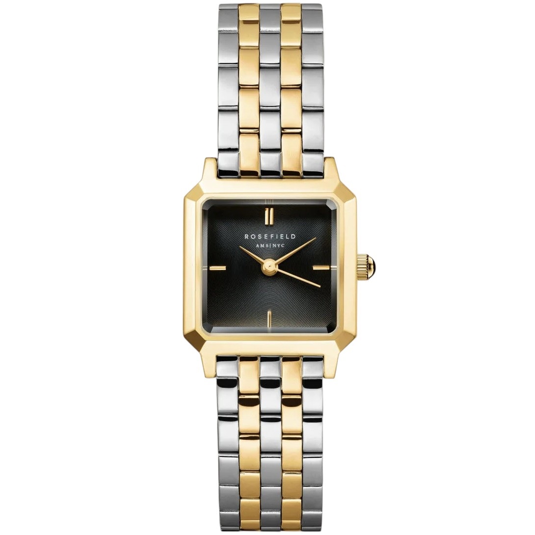 ROSEFIELD The Boxelle Black Matte Dial 19.5 x 19.5mm Two Tone Silver & Gold Stainless Steel Bracelet BBDSG-B07 - 