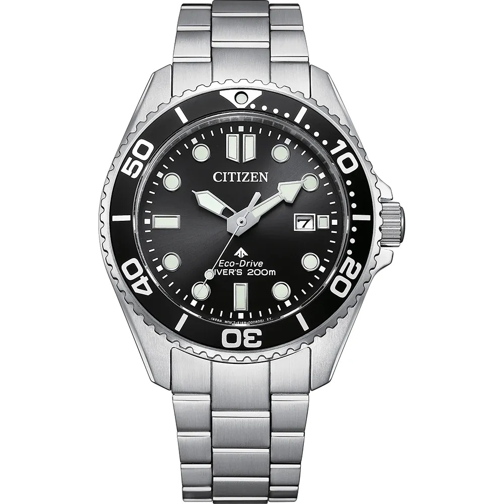CITIZEN Promaster Eco-Drive Diver 200M Black Dial 40.55mm Silver Stainless Steel Bracelet BN0261-51E - 