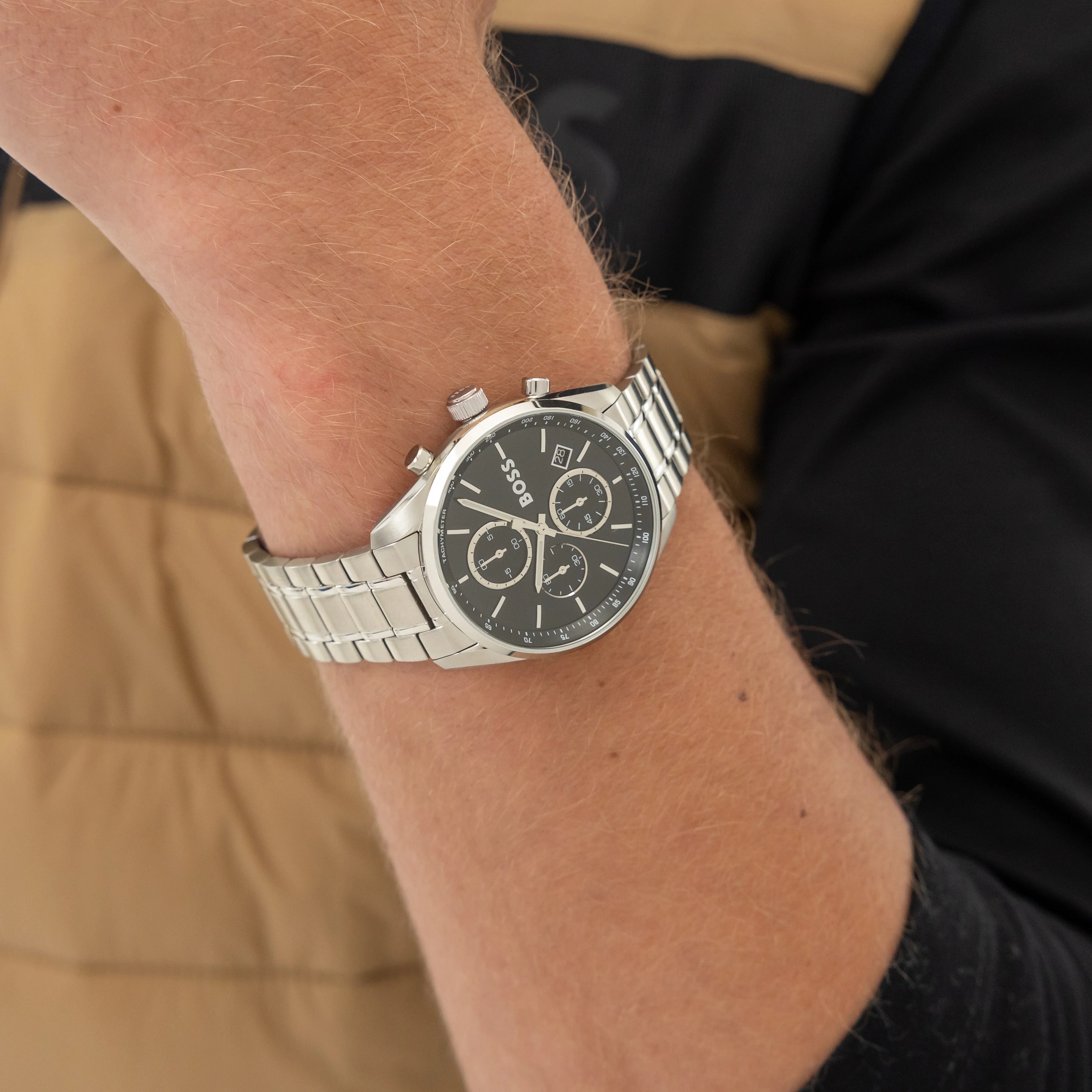 BOSS Grand Prix Chronograph Black Dial 44mm Silver Stainless Steel Bracelet 1514259 - 