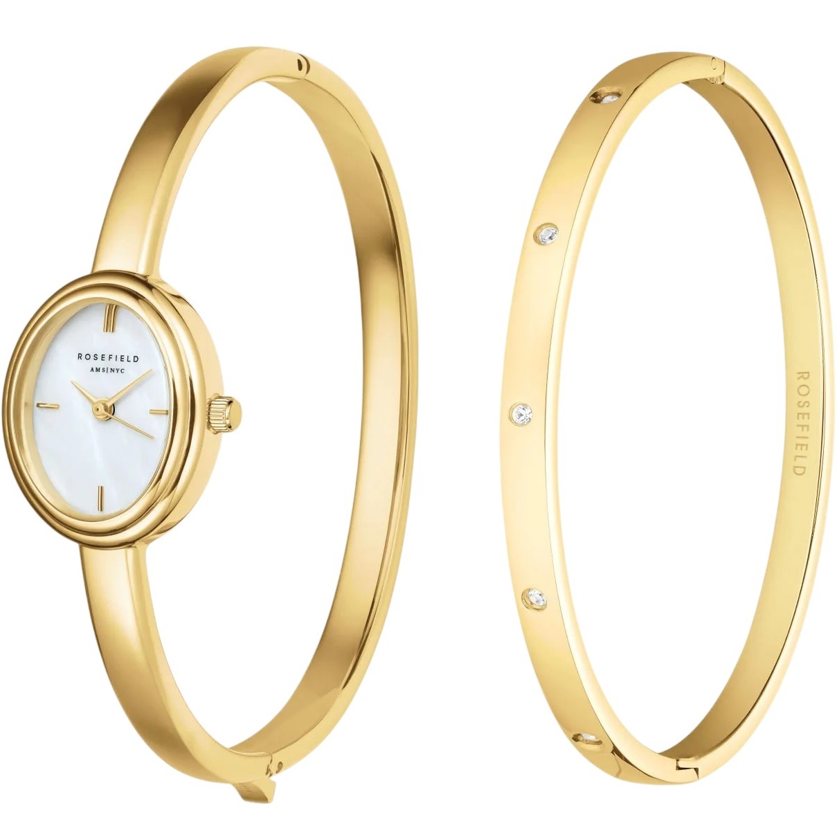 ROSEFIELD Bangle Gift Set Medium Size White Pearl Dial 19.5 x 23.5mm Gold Stainless Steel Bracelet BWGCG-X293 - 