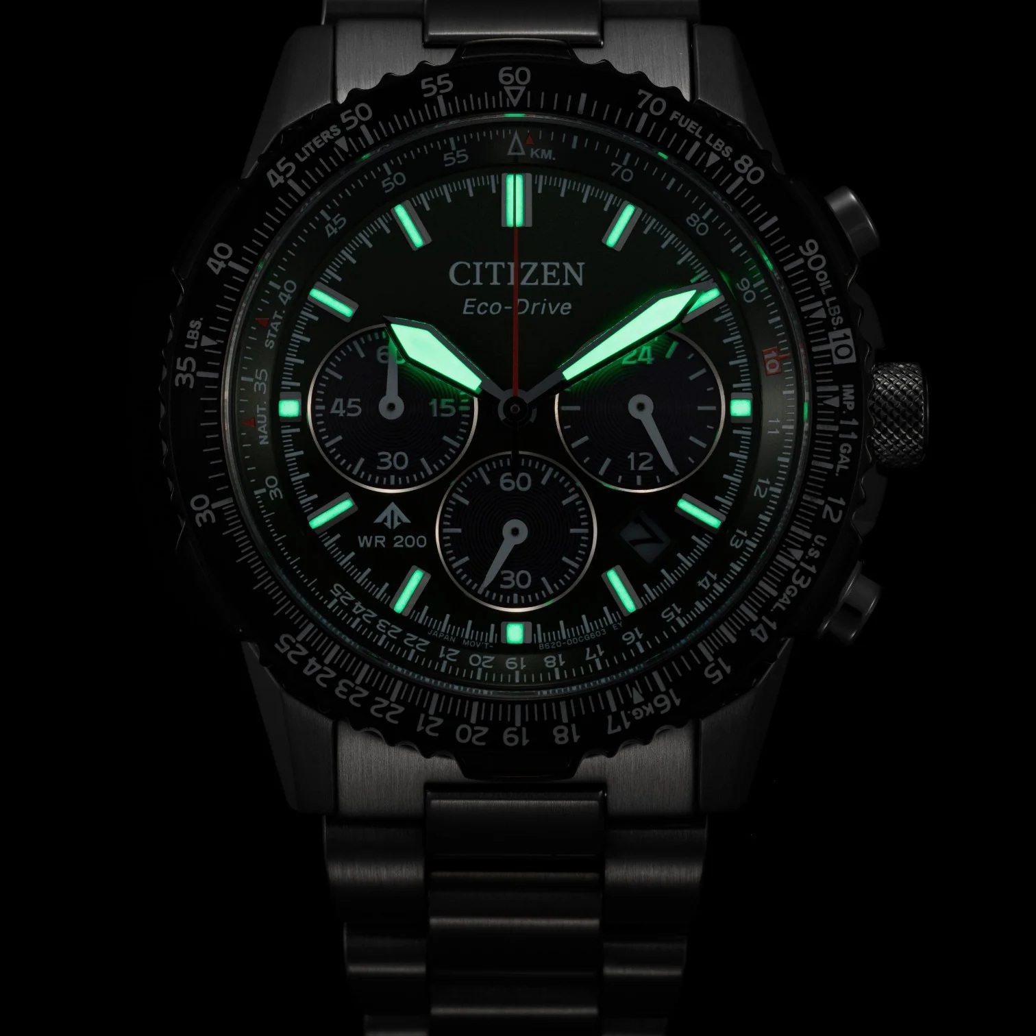 CITIZEN Promaster Sky Eco-Drive Chronograph Green Dial 40mm Silver Stainless Steel Bracelet CA4664-60W - 3