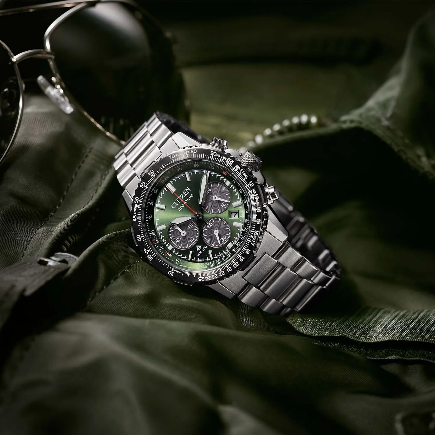 CITIZEN Promaster Sky Eco-Drive Chronograph Green Dial 40mm Silver Stainless Steel Bracelet CA4664-60W - 5