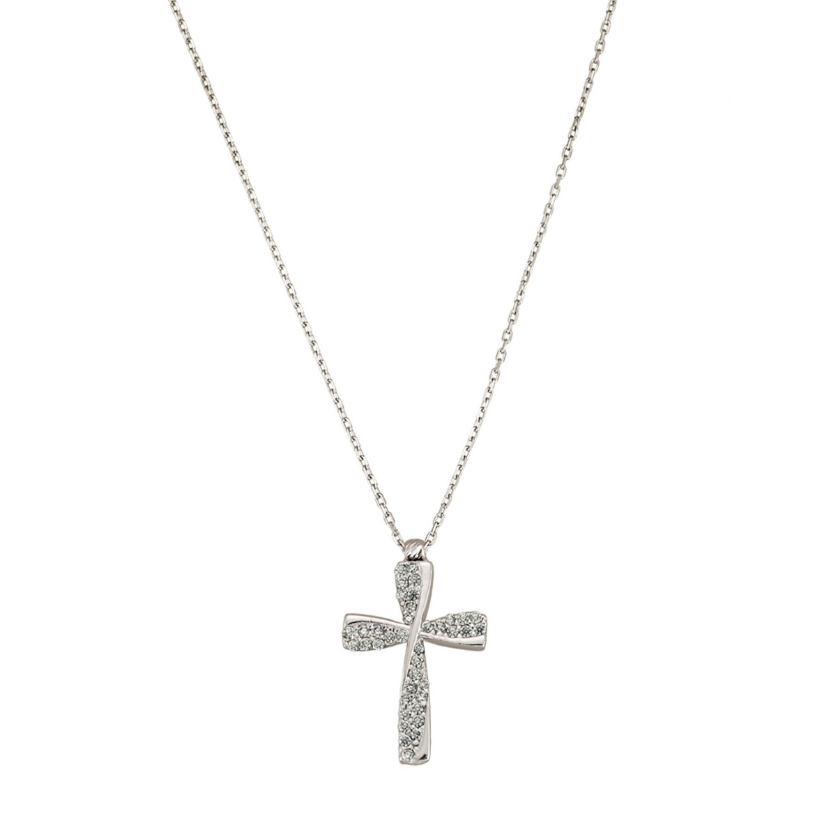 ΣΤΑΥΡΟΣ με Αλυσίδα SENZIO Collection Κ14 Λευκό Χρυσό με Λευκές Πέτρες Ζιργκόν 5LAV.CRSP51BC - 