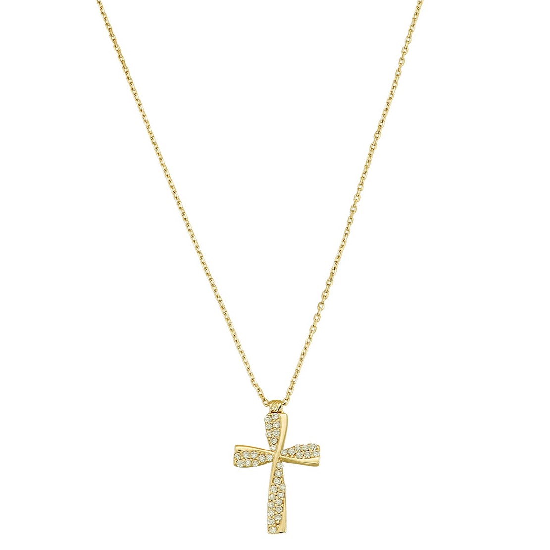 ΣΤΑΥΡΟΣ με Αλυσίδα SENZIO Collection Κ14 Κίτρινο Χρυσό με Πέτρες Ζιργκόν 5LAV.CRSP51C - 