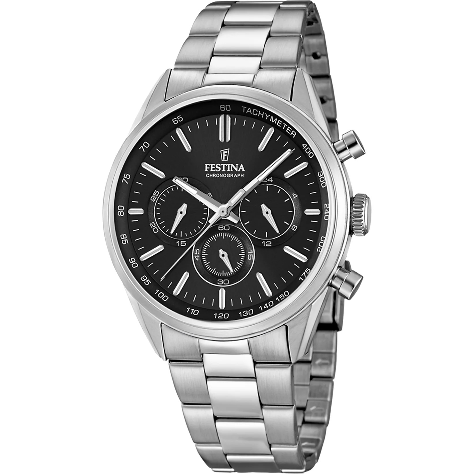 FESTINA Timeless Chronograph Black Dial 43.5mm Silver Stainless Steel Bracelet F16820/4 - 