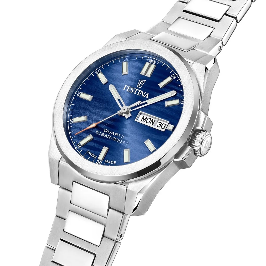 FESTINA Swiss Made Acier Blue Dial 40mm Silver Stainless Steel Bracelet F20073/3 - 3