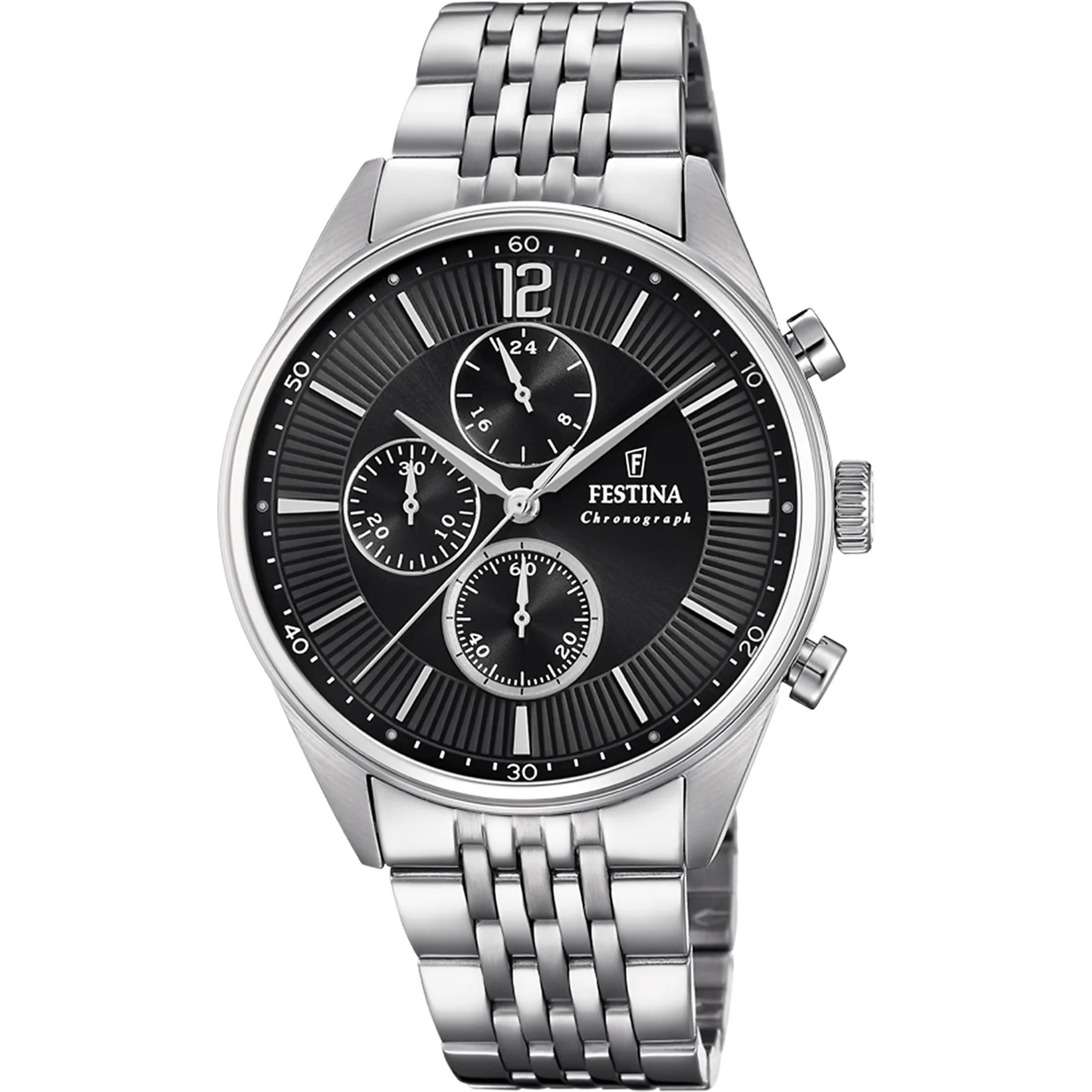 FESTINA Timeless Chronograph Black Dial 41.5mm Silver Stainless Steel Bracelet F20285/4 - 
