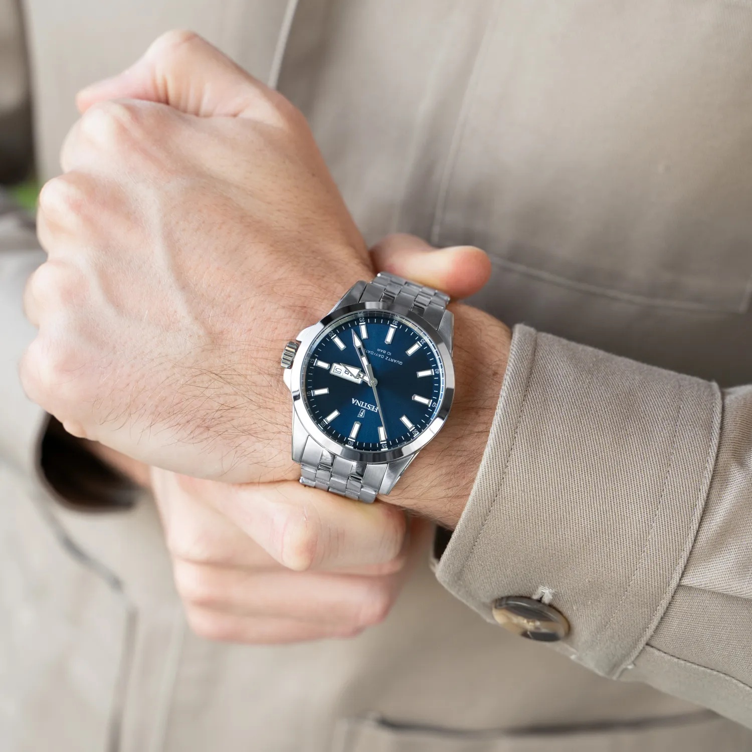 FESTINA Classic Blue Dial 41mm Silver Stainless Steel Bracelet F20357/3 - 