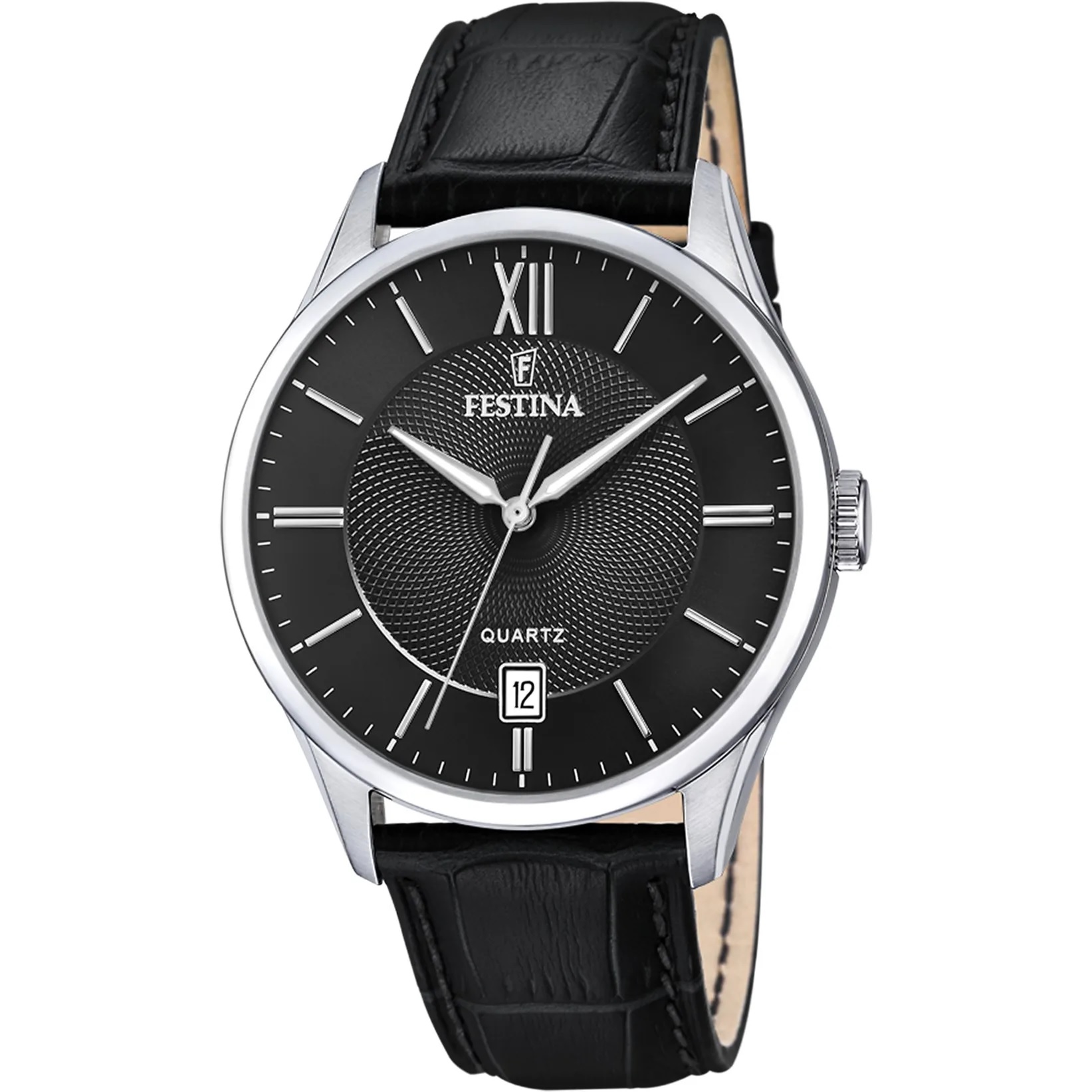 FESTINA Classic Black Dial 43mm Silver Stainless Steel Black Leather Strap F20426/3 - 