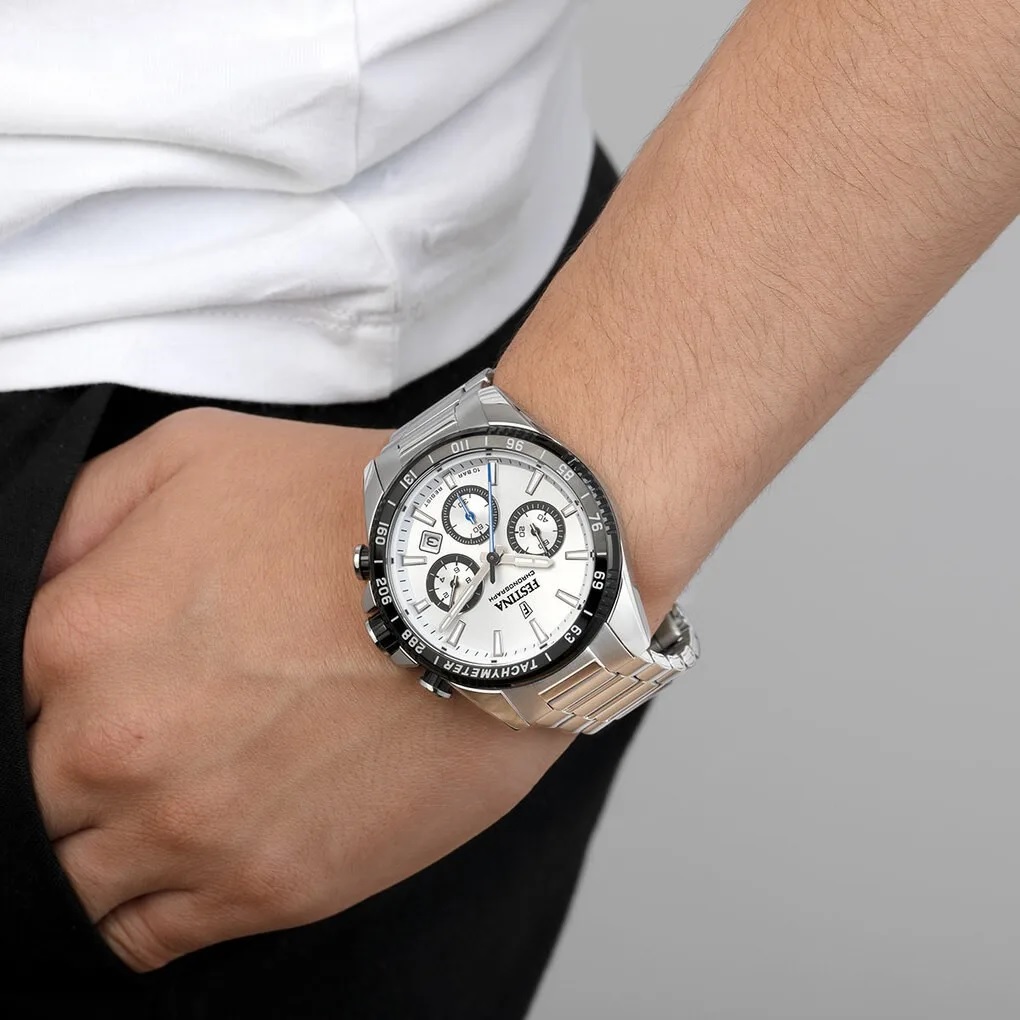 FESTINA Timeless Chronograph Silver Dial 45mm Silver Stainless Steel Bracelet F20560/1 - 