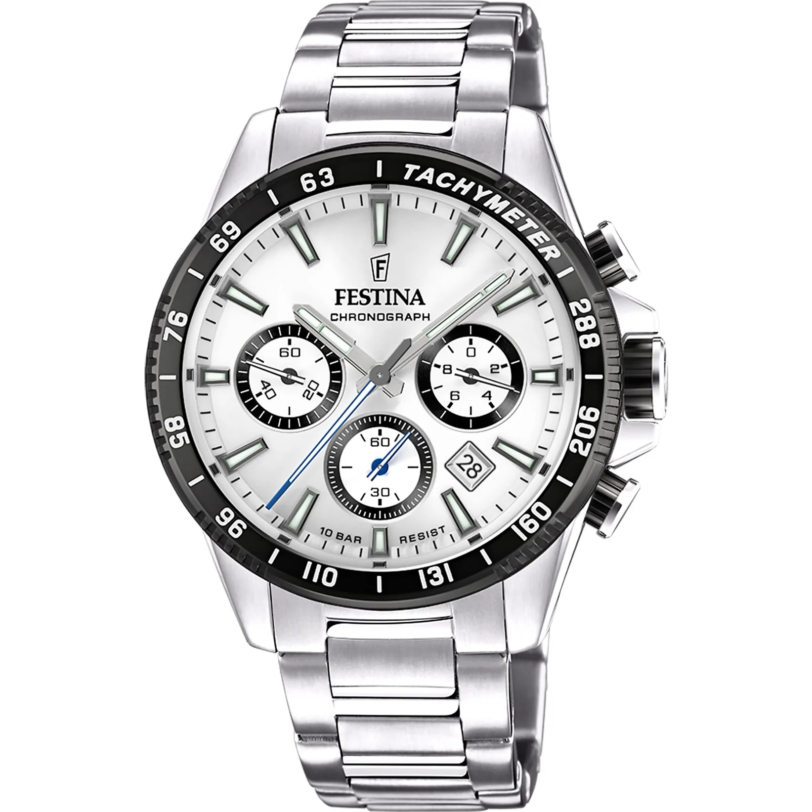 FESTINA Timeless Chronograph Silver Dial 45mm Silver Stainless Steel Bracelet F20560/1 - 