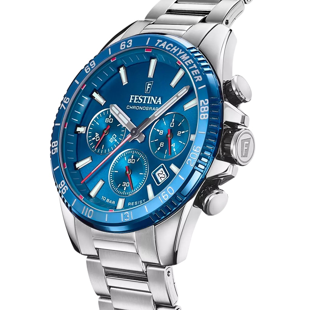 FESTINA Timeless Chronograph Blue Dial 45mm Silver Stainless Steel Bracelet F20560/3 - 3