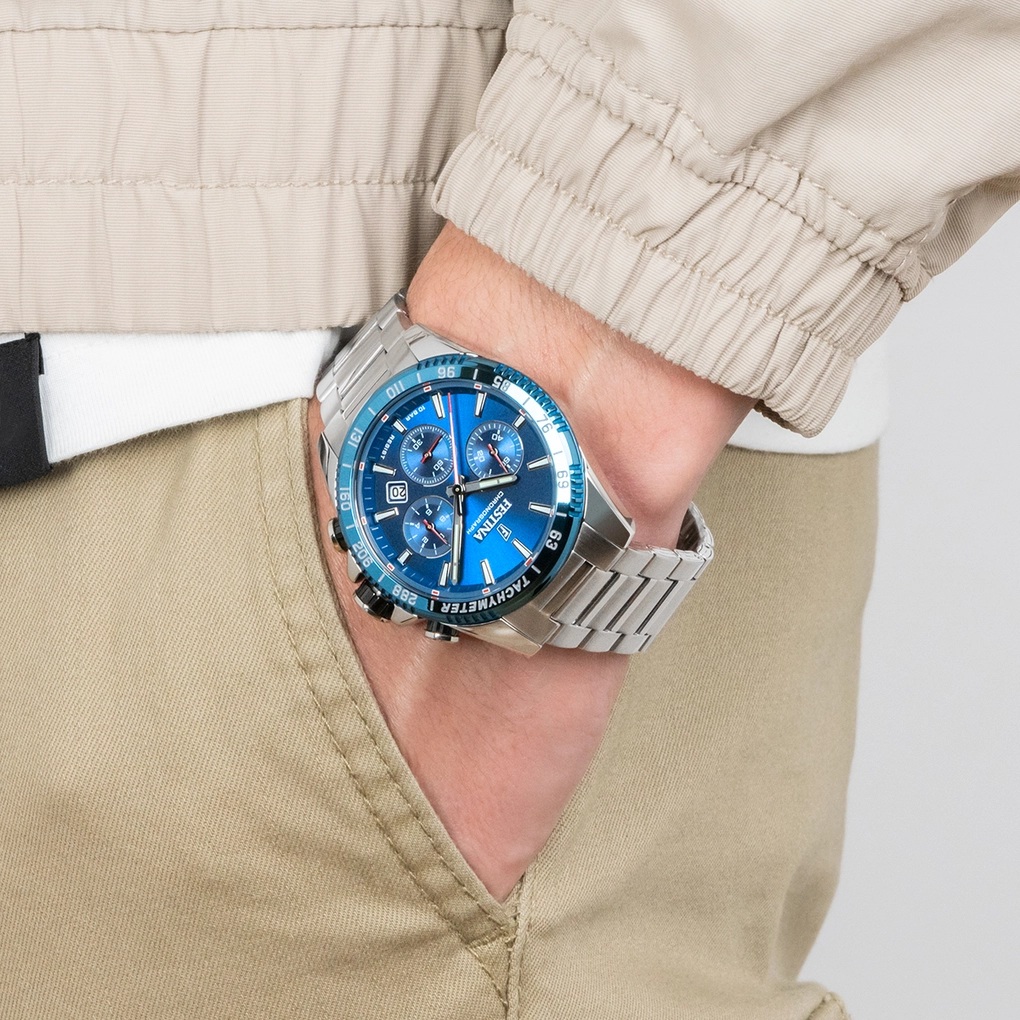 FESTINA Timeless Chronograph Blue Dial 45mm Silver Stainless Steel Bracelet F20560/3 - 