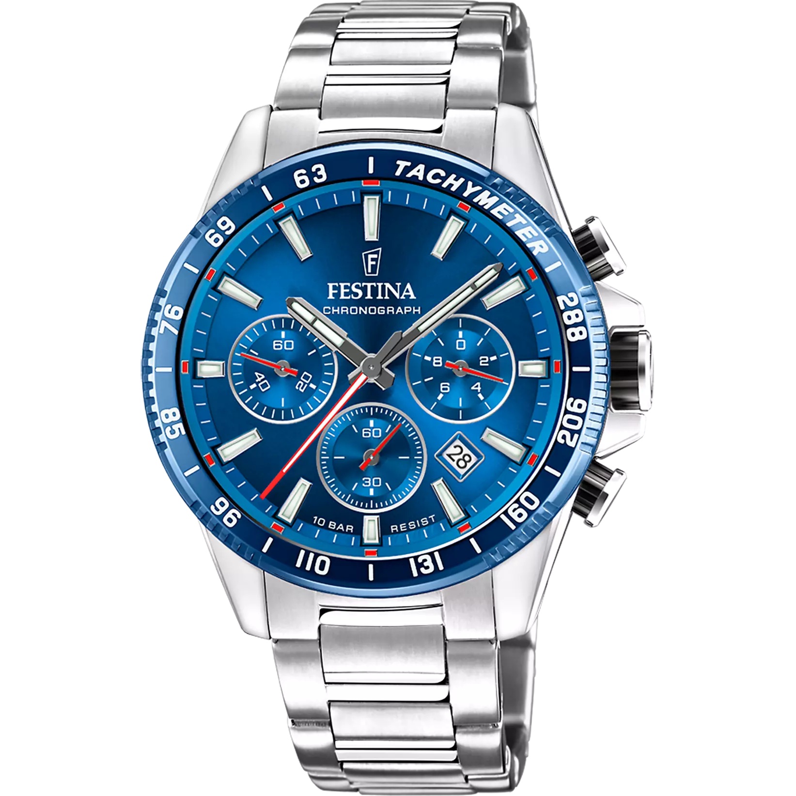 FESTINA Timeless Chronograph Blue Dial 45mm Silver Stainless Steel Bracelet F20560/3 - 