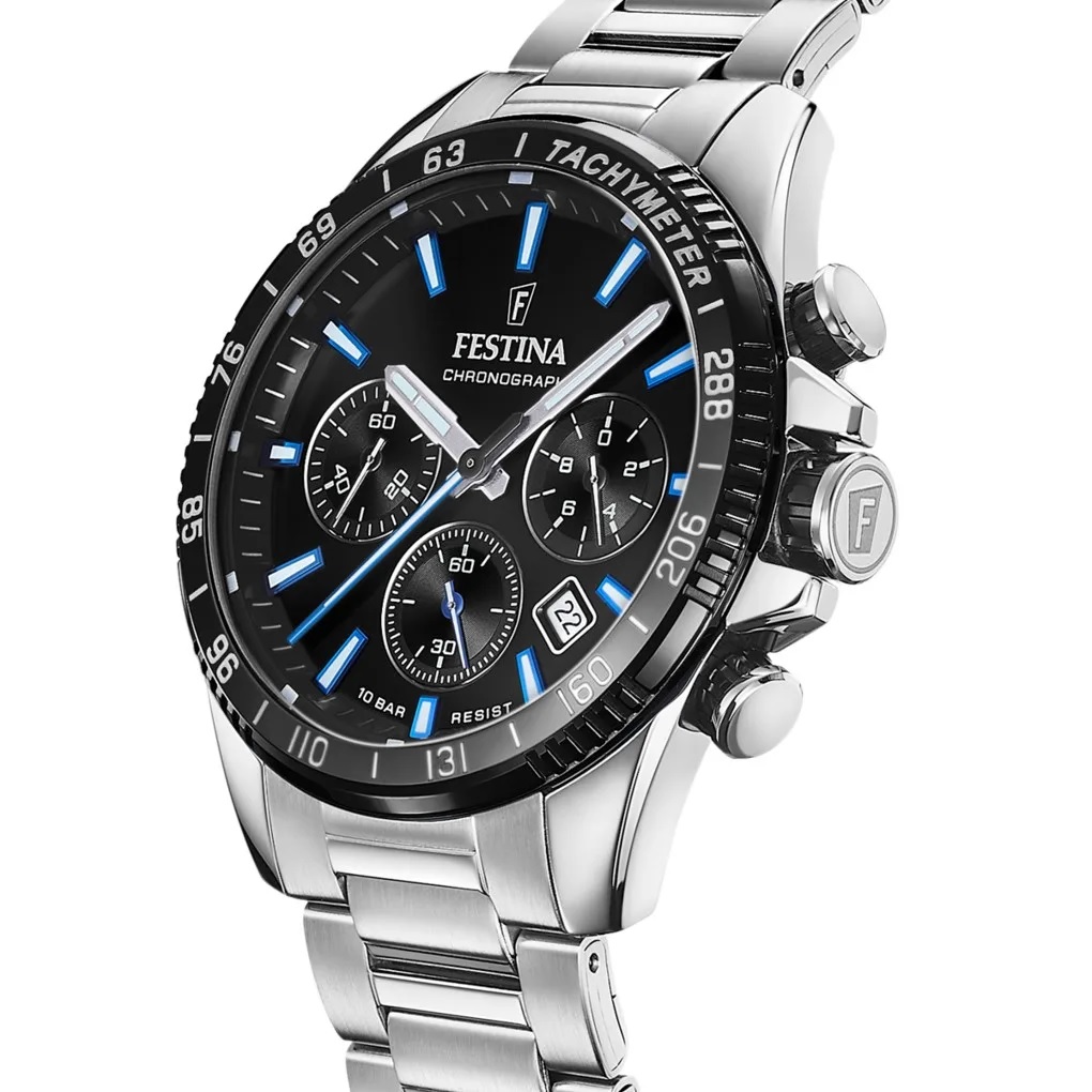 FESTINA Timeless Chronograph Black Dial 45mm Silver Stainless Steel Bracelet F20560/5 - 3