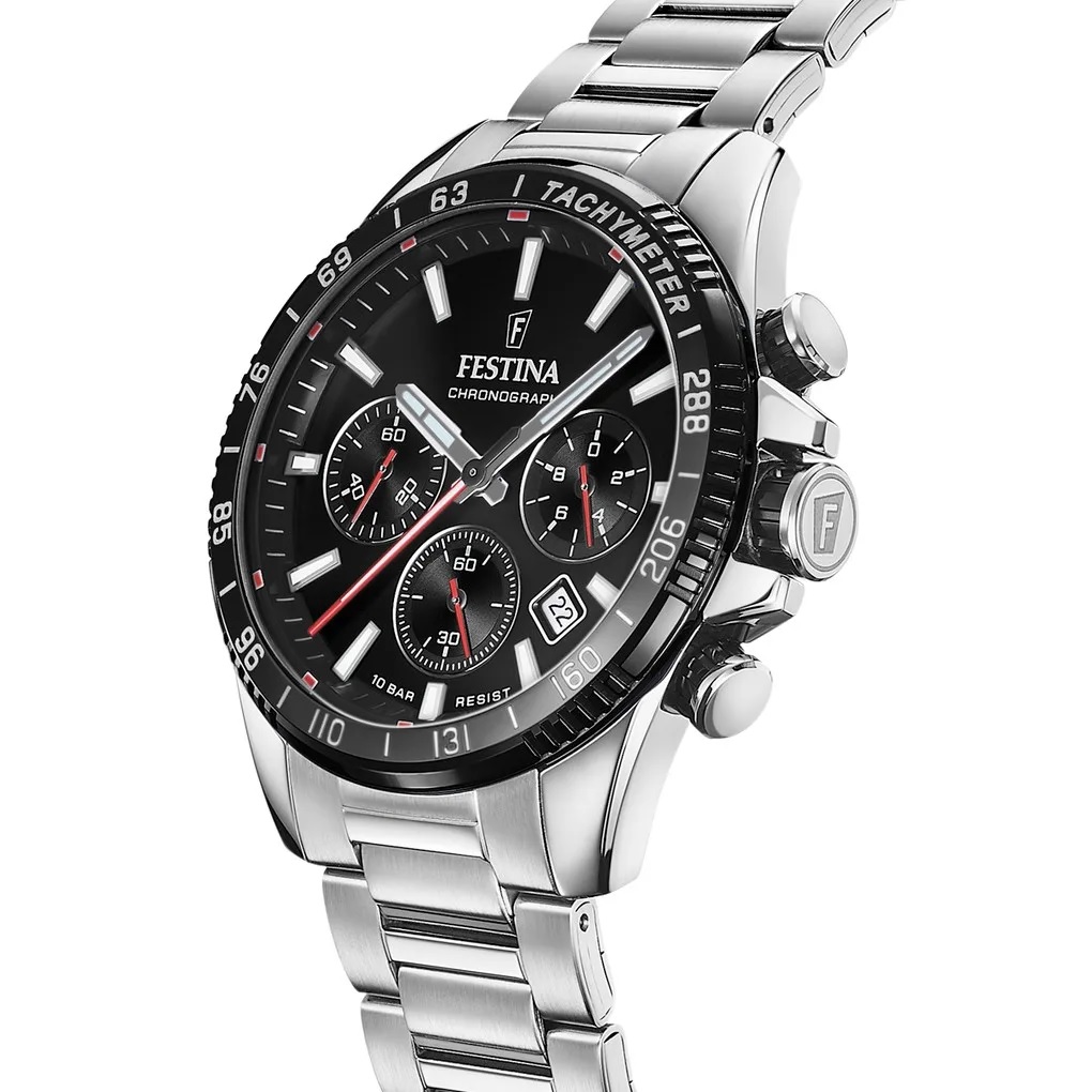 FESTINA Timeless Chronograph Black Dial 45mm Silver Stainless Steel Bracelet F20560/6 - 3