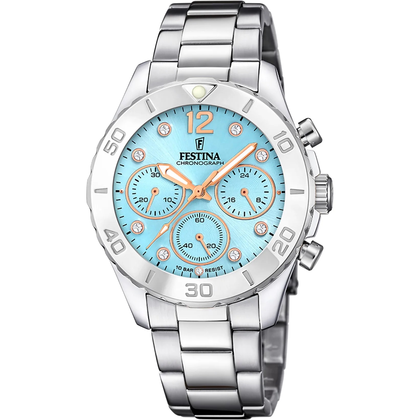 FESTINA Boyfriend Crystals Chronograph Light Blue Dial 39mm Silver Stainless Steel Bracelet F20603/4 - 