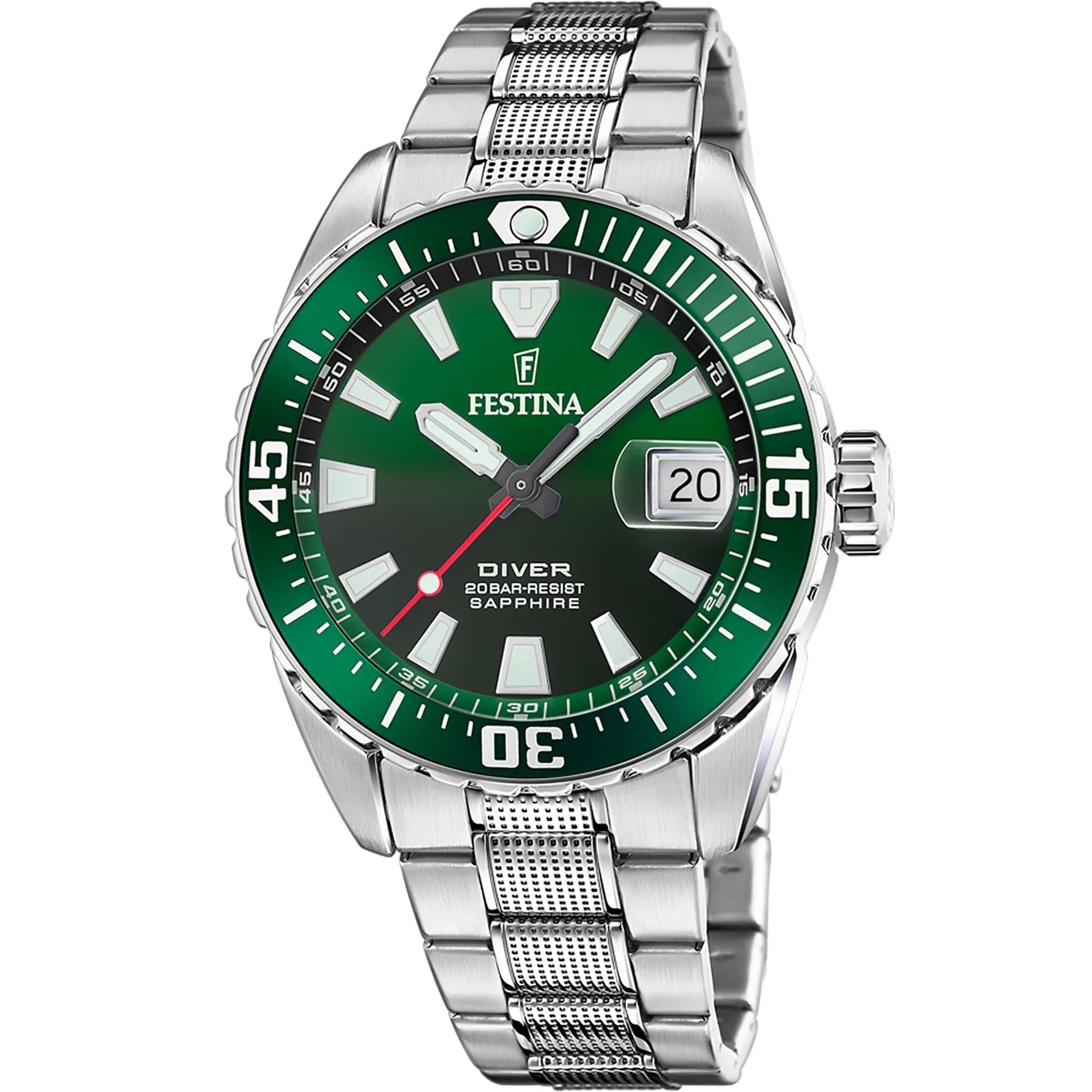 FESTINA Diver Professional Green Dial 41mm Silver Stainless Steel Bracelet F20669/2 - 
