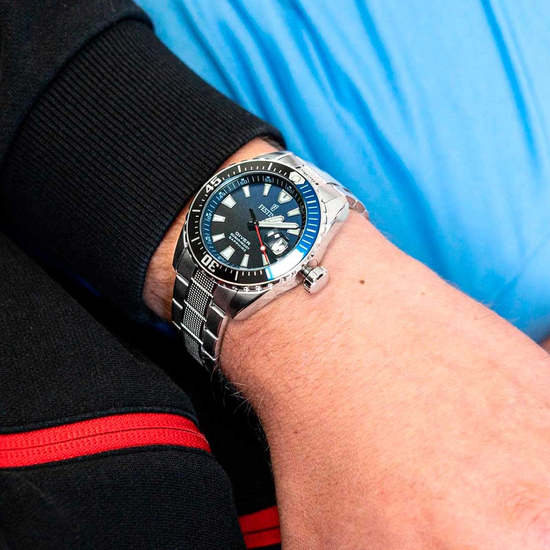 FESTINA Diver Professional Blue-Black Dial 41mm Silver Stainless Steel Bracelet F20669/5 - 