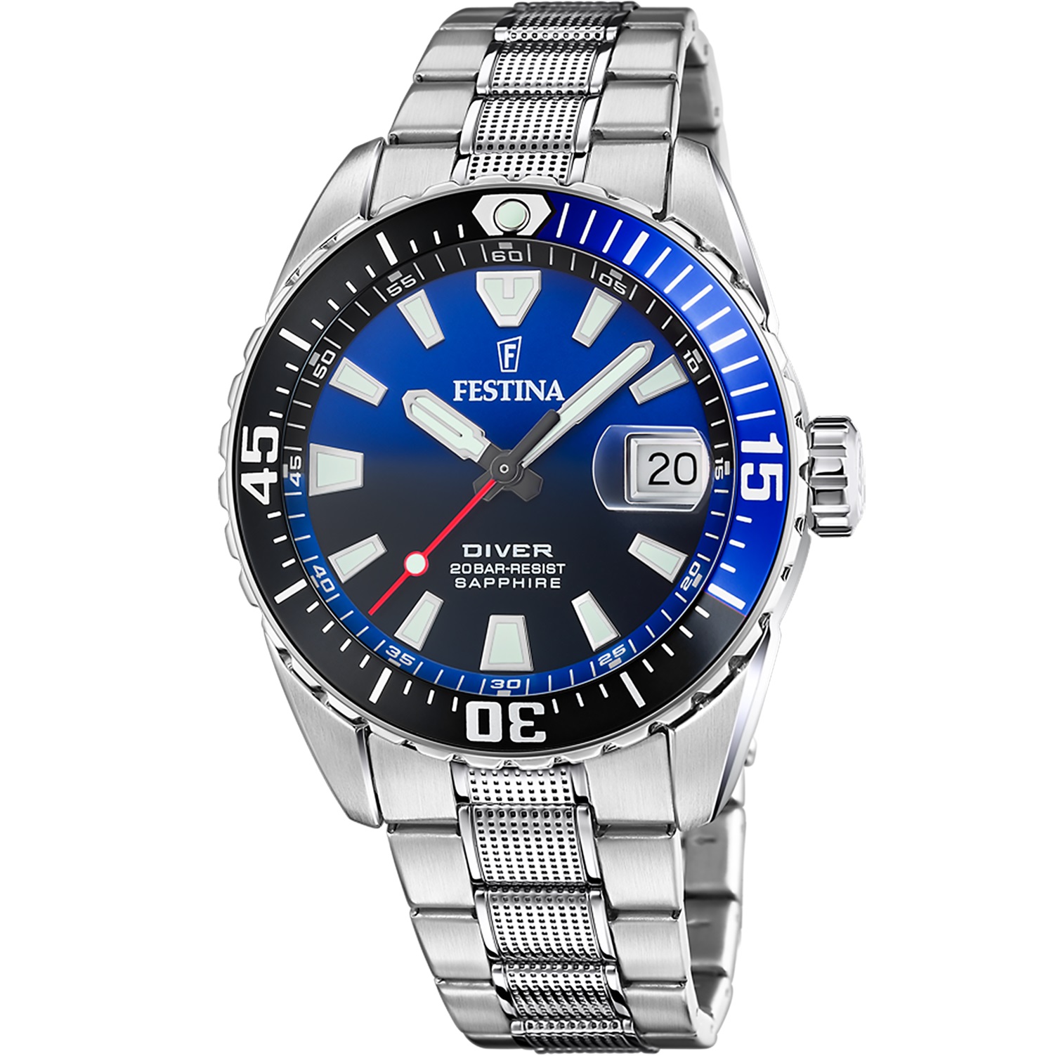 FESTINA Diver Professional Blue-Black Dial 41mm Silver Stainless Steel Bracelet F20669/5 - 