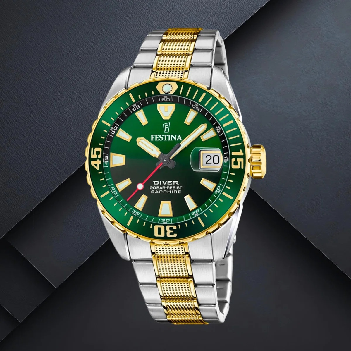 FESTINA Diver Professional Green Dial 41mm Two-Tone Gold Stainless Steel Bracelet F20706/2 - 3