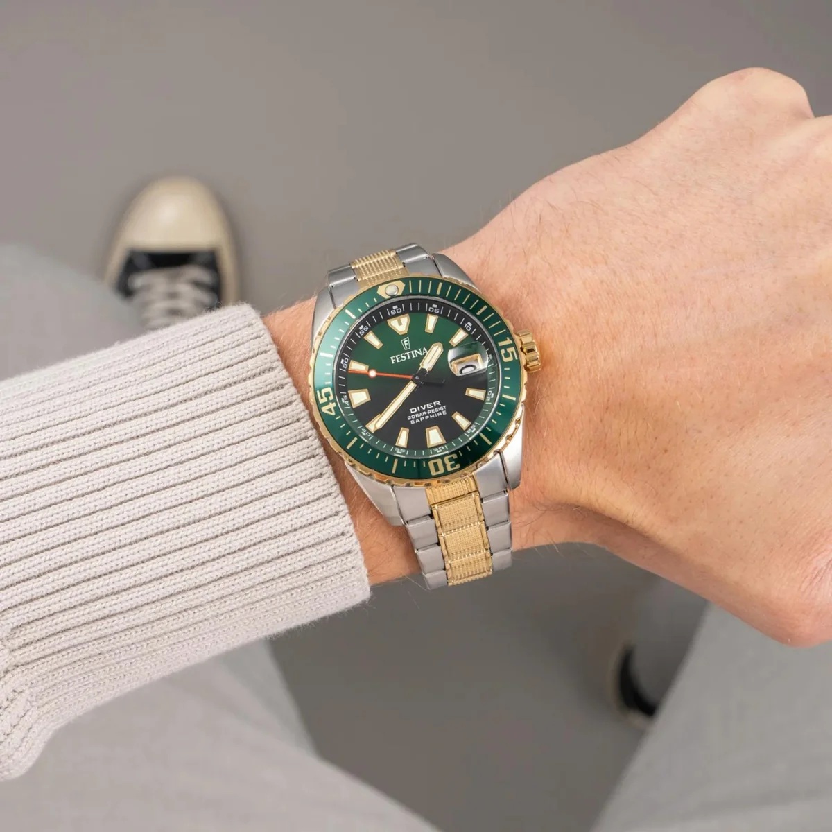 FESTINA Diver Professional Green Dial 41mm Two-Tone Gold Stainless Steel Bracelet F20706/2 - 