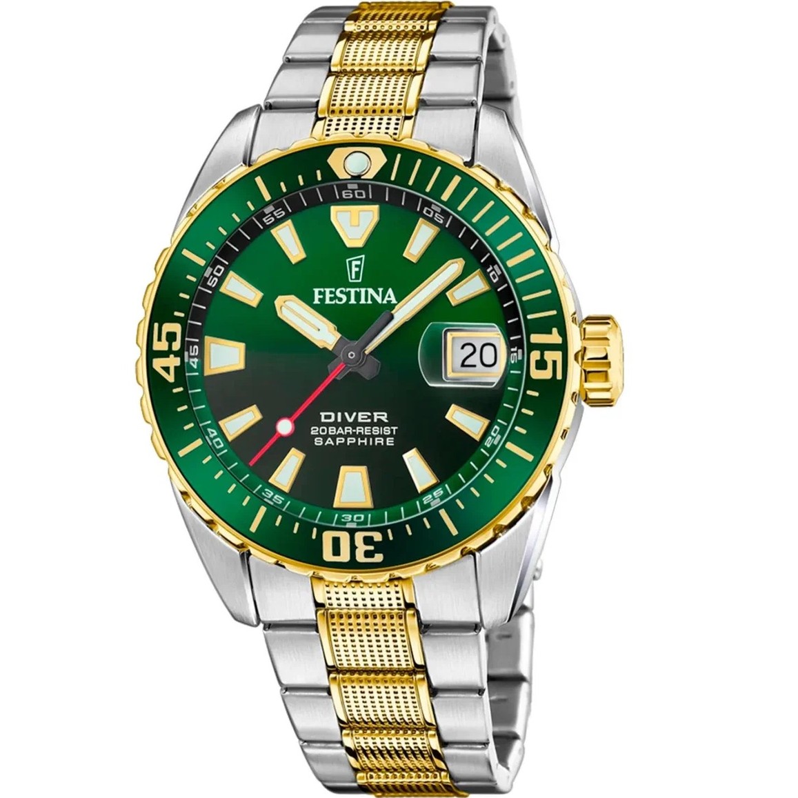 FESTINA Diver Professional Green Dial 41mm Two-Tone Gold Stainless Steel Bracelet F20706/2 - 