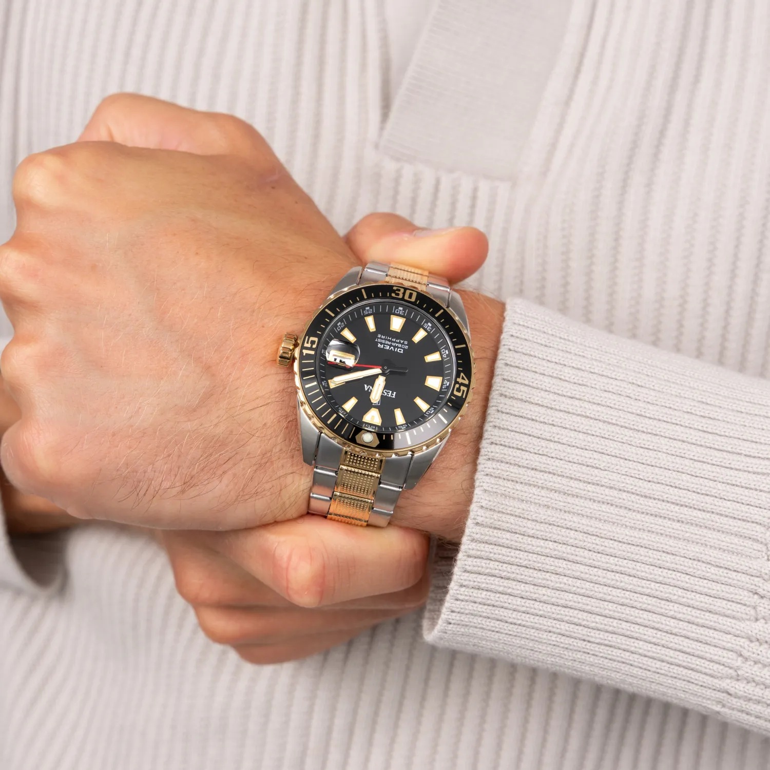 FESTINA Diver Professional Black Dial 41mm Two-Tone Gold Stainless Steel Bracelet F20706/3 - 