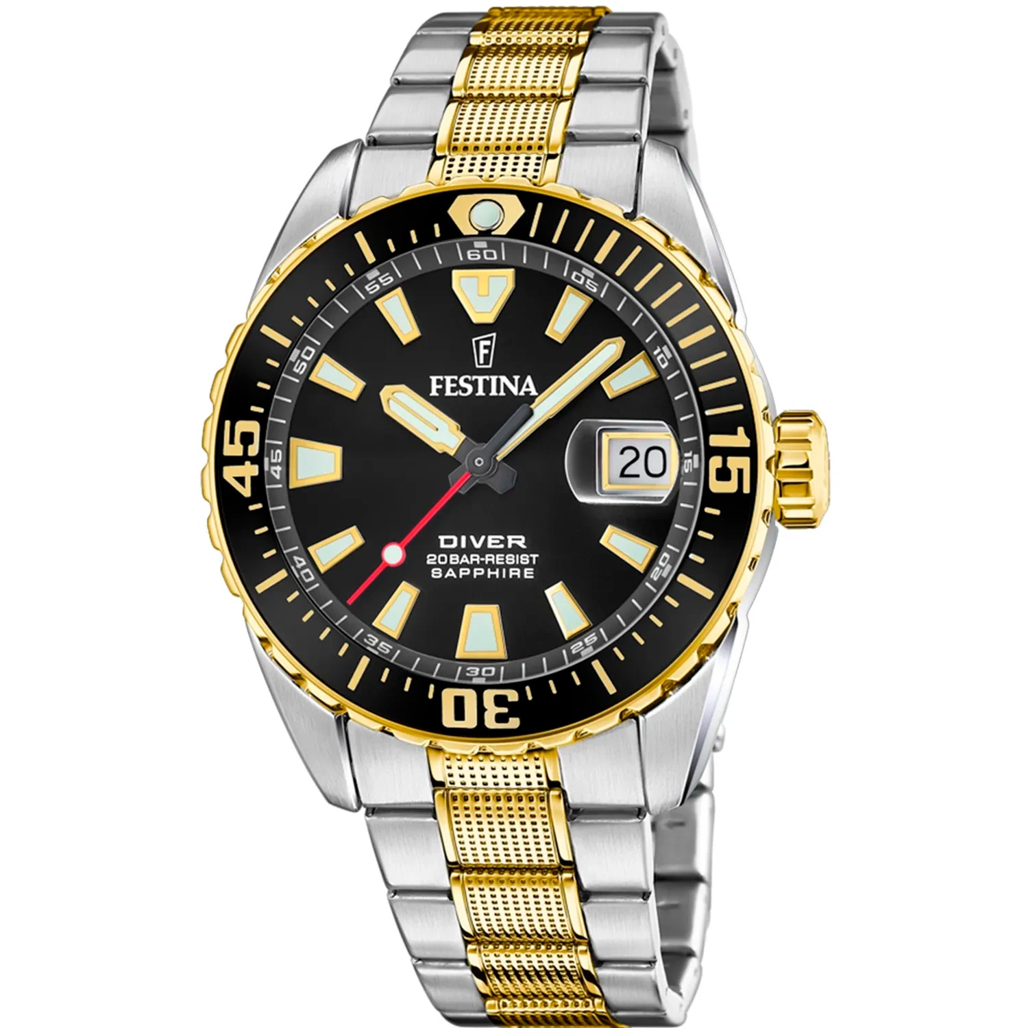FESTINA Diver Professional Black Dial 41mm Two-Tone Gold Stainless Steel Bracelet F20706/3 - 
