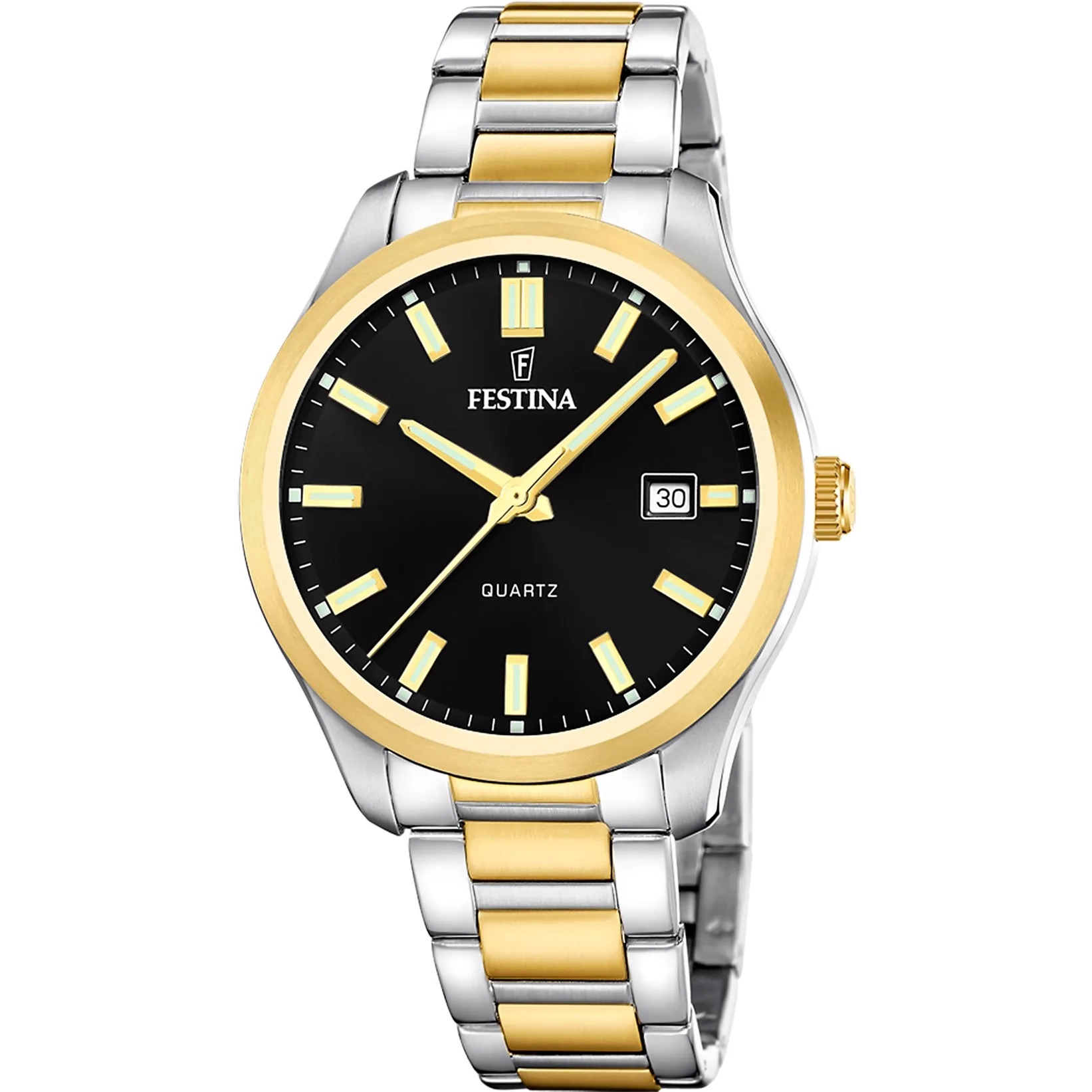 FESTINA Classic Black Dial 42mm Two Tone Gold Stainless Steel Bracelet F20738/4 - 