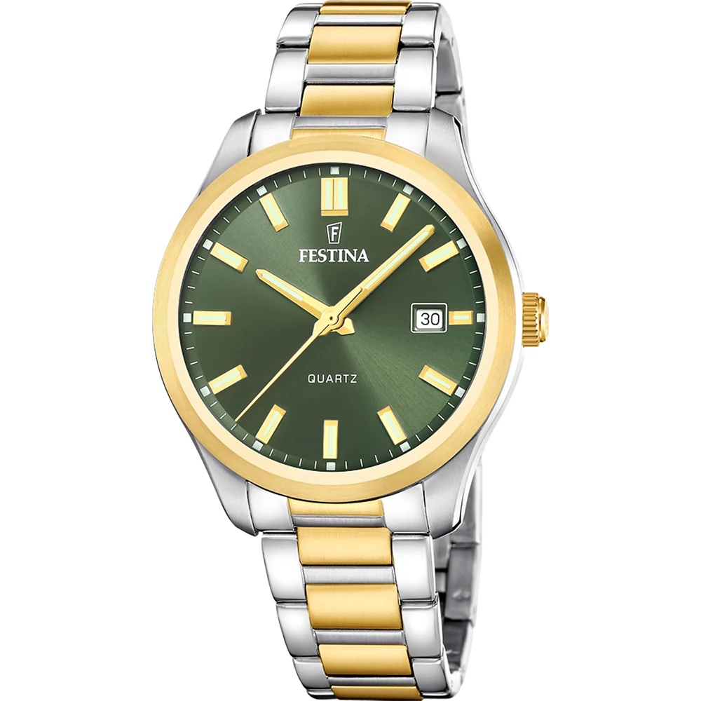 FESTINA Classic Green Dial 42mm Two Tone Gold Stainless Steel Bracelet F20738/2 - 