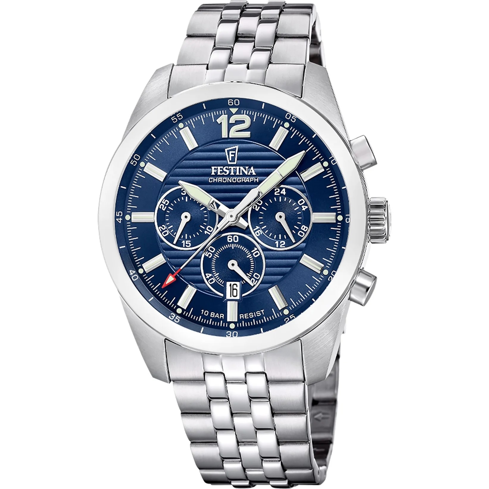 FESTINA Timeless Chronograph Blue Dial 43.8mm Silver Stainless Steel Bracelet F20742/1 - 