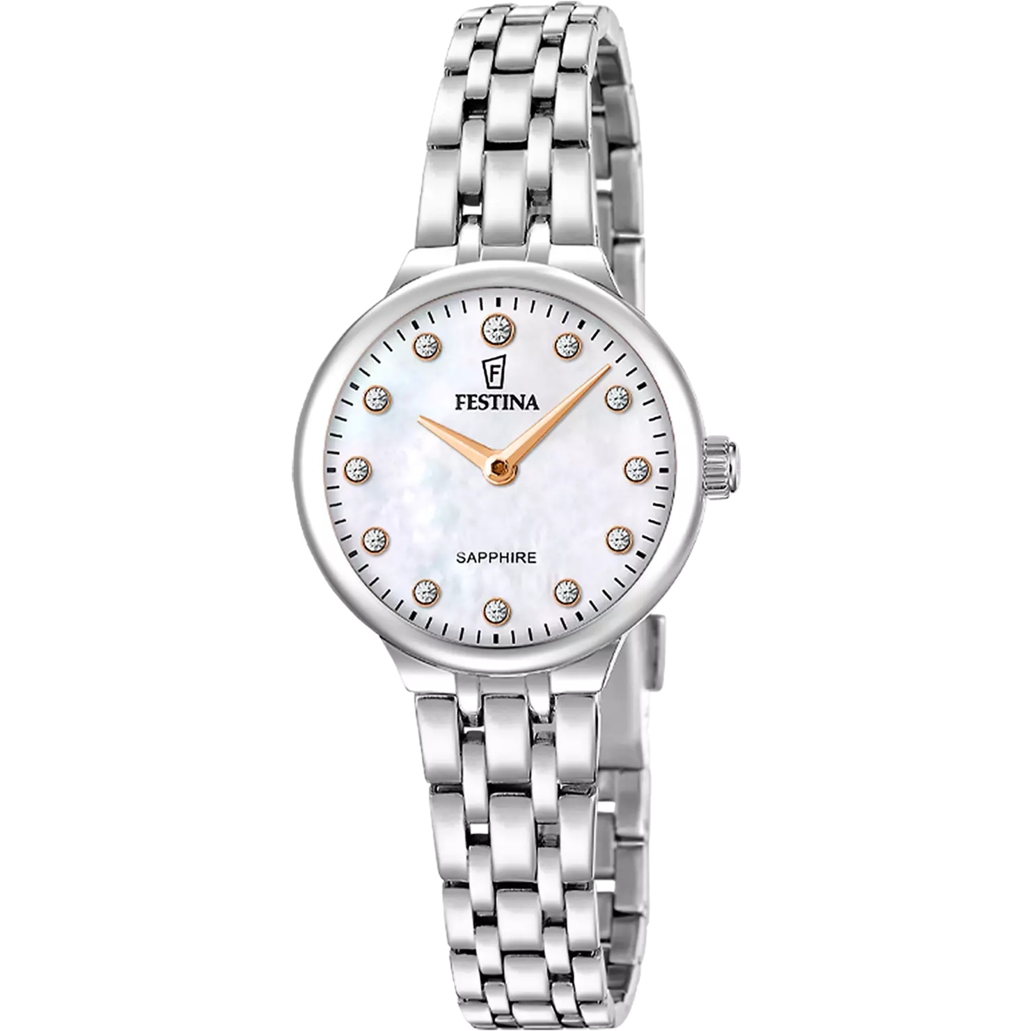 FESTINA Mademoiselle White Pearl Dial with Crystals 26mm Silver Stainless Steel Bracelet F20744/1 - 