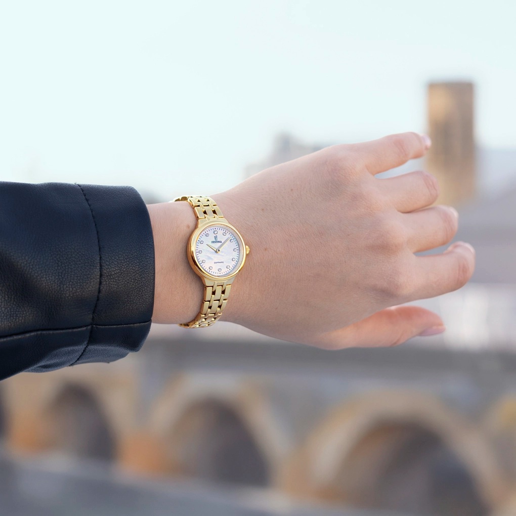 FESTINA Mademoiselle White Pearl Dial with Crystals 26mm Gold Stainless Steel Bracelet F20745/1 - 